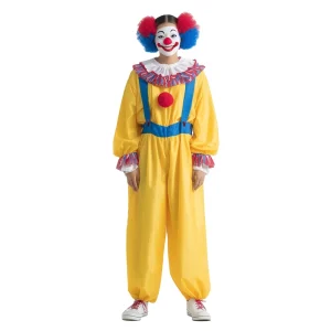 Retro Circus Clown Costume for Men and Women, Bright Yellow Outfit