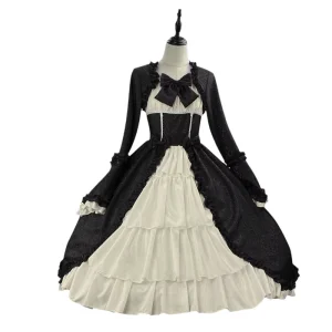 Retro Gothic Medieval European Court Dress Collar Cinched Waist Long Maid Dress Anime Costume