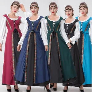 Retro Medieval Renaissance Court Costume Square Collar Two-Piece Dress