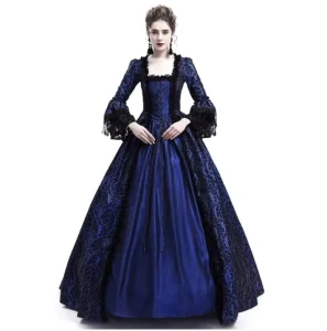 Retro Square Collar Lace Princess Party Dress Halloween Queen Court Cosplay Costume Medieval Stage Dress