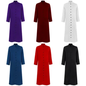 Roman Black Priest Cassock Robe with Belt and Sash Cosplay