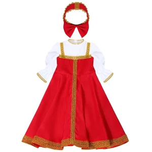 Russian Dance Costume Red Sarafan National Russia Cosplay Folk Fancy Dress Halloween Traditional Clothing