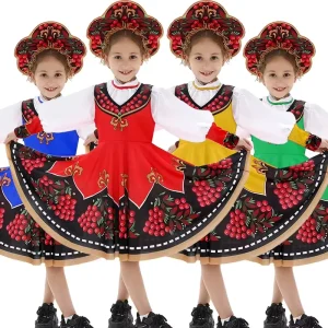 Russian Ethnic Style Children’s Costume Halloween Stage Performance Cosplay Colorful Dress