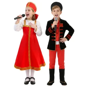Russian Traditional Folk Costume Sets for Boys and Girls Sarafan Dress and Kosovorotka Shirt