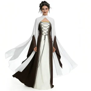 S-5XL Halloween Medieval Court Gown Polyester Cloak Costume Set