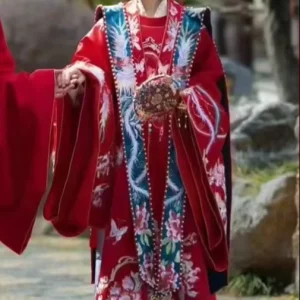 S0234Y Chinese Traditional Hanfu Bridal Gown Red Phoenix Embroidery Ming Style Wedding Dress