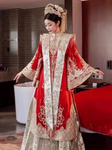 S1673Y Plus Size Phoenix Crown and Embroidered Robe Wedding Dress Full Set Chinese Ming Dynasty Xiuhe Dress for Bride