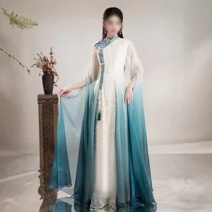 S1900L Chinese Style Guzheng Performance Costume Folk Music Choir Dance Evening Dress