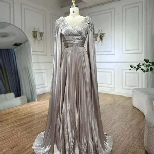 S3445L European and American Style Pleated Full-Skirt Evening Gown with Heavy Embellishments