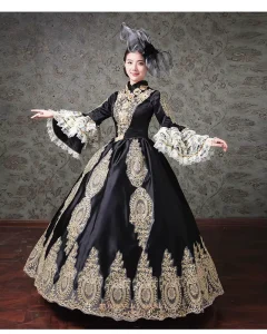 S3591N European Style Long Sleeve High Neck Classical Court Stage Costume Retro Evening Gown