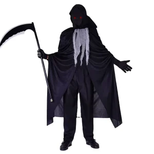 Scary Cos Ghost Fancy Dress Halloween Party Horror Men’s Black Rope Cosplay Grim Reaper Costume