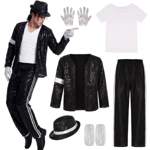 Sequined Polyester Men’s Stage Performance Cosplay Set with Top