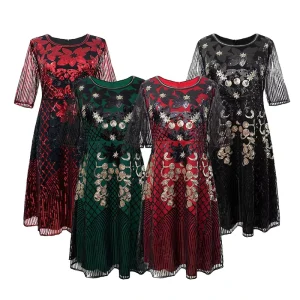 Sequins Tassel Fringe Vintage Women Evening Dress Party Dress Halloween Carnival Stage Dance TV Movie Costumes