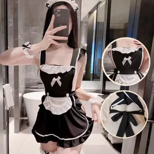 Sexy Maid Cosplay Outfit Set Backless Maid Uniform Japanese Style Role Play Lingerie Sleepwear ODM