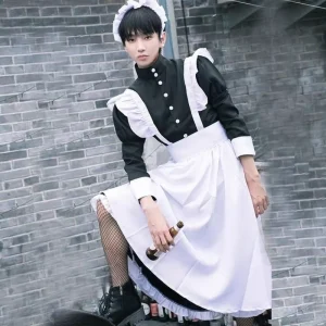 Sexy Maid Cosplay Outfit for Women & Men Plus Size Maid Dress Costume with Headband French Uniform Dress for Anime Lovers