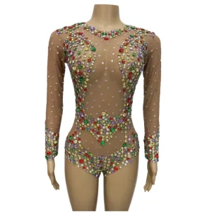 Sexy Mermaid Ballroom Performance Cosplay Costume Dance Leotard Rhinestone Sequins One Piece Bodysuit Ladies Stage Jumpsuit