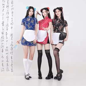Sexy Mini Cheongsam Women Vintage Button Short Sleeve Qipao Traditional Chinese Slim Dress Cosplay Costumes