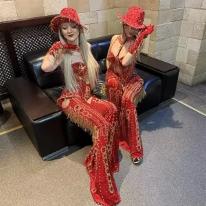 Sexy Tassel Rhinestone Jumpsuits Hats Women Cowboy Music Festival Outfits Cheerleaders DJ Singer Showgirl Performance Costumes