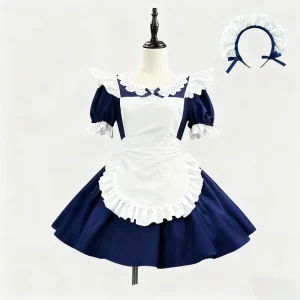 Sexy Women Japanese Maid Outfit Anime French Maid Apron Classic Lolita Bow Neck Fancy Dress Halloween Cosplay Costume for Party