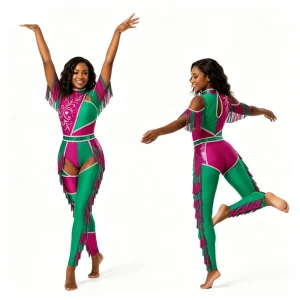 Shiny Metallic Majorette Costume with Tassels Fringe Sequin Mesh Stage Performance Wear Professional Team Dancewear Factory
