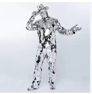 Silver Mirror Costumes Mirror Man Performance Clothing Reflector Walker Costume Work Suits for DJ Club Party Nightclub Stage