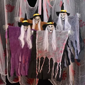 Skull Hanging Ghost Halloween Decoration with Hooded Skeleton, 85x60cm