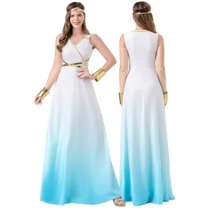 Sleeveless Blue Gradient Greek Goddess Dress Halloween Cosplay Party Stage Performance Costume for Women