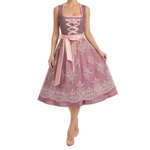 Sleeveless Lace Embroidery Antibacterial Polyester Dirndl Work Uniform Dress Solid Color Beer Festival Restaurant Oktoberfest