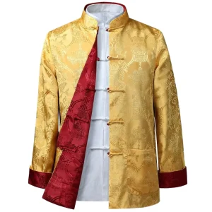 Small MOQ Selling Mens China New Year Tang Suit Traditional Chinese Kung Fu Dragon Tang Shirt Polyester Long Sleeve Classic