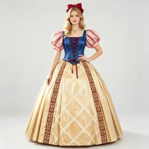 Snow White Cosplay Costume Vintage Renaissance Princess Ball Gown Puff Sleeve Floor Length Dress Anime Role Play Outfit