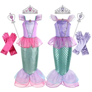 Soft Children Kids Halloween Dress Costume Kid Clothing Costume Frocks Design Ariel Princess Fancy Mermaid Dress for Girl