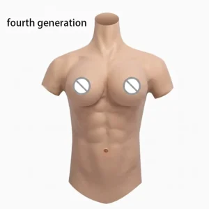 Soft Silicone High Collar Muscle Suit with Breast Form for Female-to-Male Cosplay