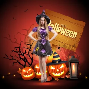 Sorceress Witch Dress Cosplay Costume Purple and Black
