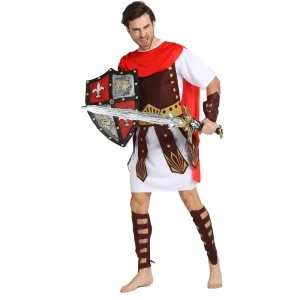 Spartan Warrior Costume for Men with Red Cloak Ancient Roman Cosplay Costume