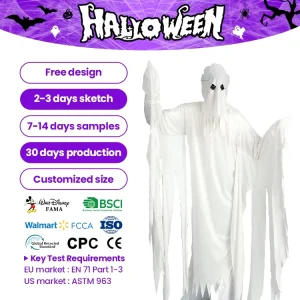 Spooky Adult Ghost Costume Western Style Tattered White Polyester Robe Eye Cutouts Unisex