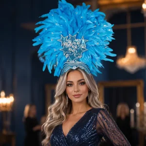 Stage Dance Performance Natural Ostrich Feather Headdress Multi Layer Colorful Rhinestone Headband Crown Manufacturer