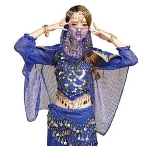 Stage Performance Belly Dance Veil Costume with Gold Highlights Free Size Polyester