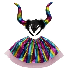 Stage Performance Props Festival Dance Costumes Colorful Devil Horn Headbands and Short Skirts