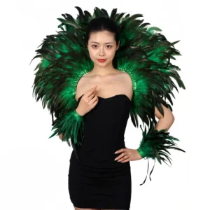 Statement Feather Shoulder Cape With Wrist Cuffs Tie Design For Nightclub Costume Carnival Festival Dance Performance Wear