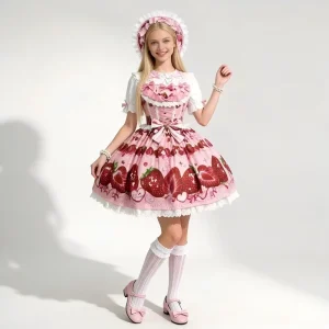 Strawberry Lolita JSK Dress Lace Corset Princess Cosplay Costume