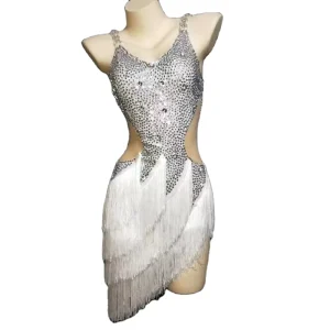 Stretch Mesh National Standard Costume Tassel Dress Stage Performance Catwalk Host Costumes
