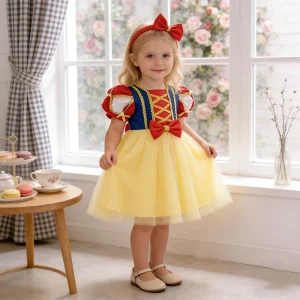 Summer Cartoon Princess Costumes for Girls Rapunzel Sofia Aurora Belle Halloween Cosplay Birthday Party Ruffle Dress Fancy Dress