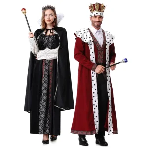 TV Movie Costume Medieval Prince King&Queen Cosplay Suits Pants Cloak Dresses Set Polyester Unisex Halloween Stage Performance