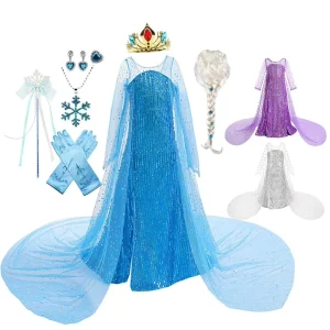 TV Movie Fairy Tale Cos Princess Costume Girls Elsa Anna Cosplay Party Dresses Kids Birthday Halloween Performance Outfit