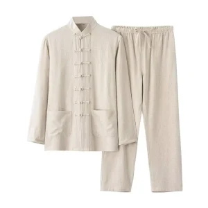 Tang Suit Chinese Long Sleeve Suit Plate Button Middle-Aged and Elderly Loose Taiji Clothing