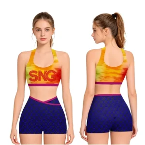 Teenagers’ Cheer Warm-Up Training Set with Blue Shorts and Spandex/Polyester Sports Bra