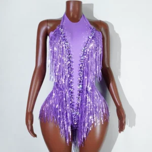 Tight Fitting Fringe Sexy Singer Performance Costume Nightclub DJ Disco Dance Party Girl Group Stage Performance