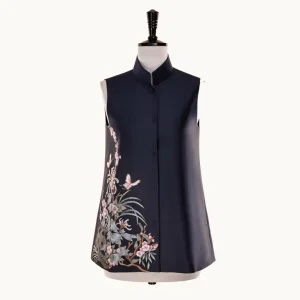 Traditional Chinese Vest for Women Marine Blue Style for Elderly Autumn and Winter