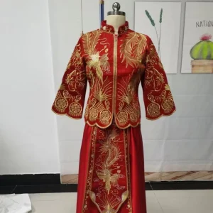Traditional Chinese Wedding Dress Oriental Style Red Long Cheongsam Qipao