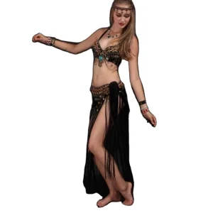 Tribal Belly Dance Costume Set 2-Piece Bra Hip Scarf Belt Performance Costume